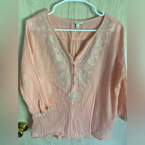 Sonoma Peach Embroidered Gauze Shirt XL